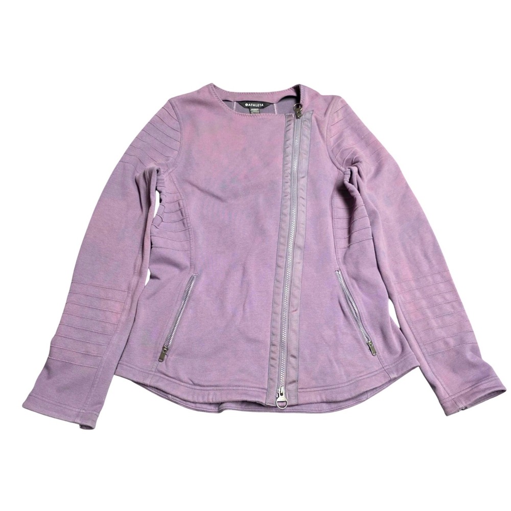 Athleta Fleece Quilted Ribbed Moto Jacket Women's Size M Purple Asymmetrical Zip